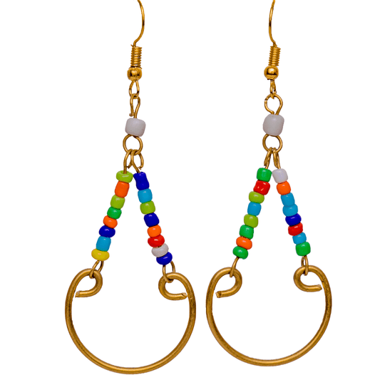 Beaded Hoop Earrings made with multicolor beads and gold plated brass