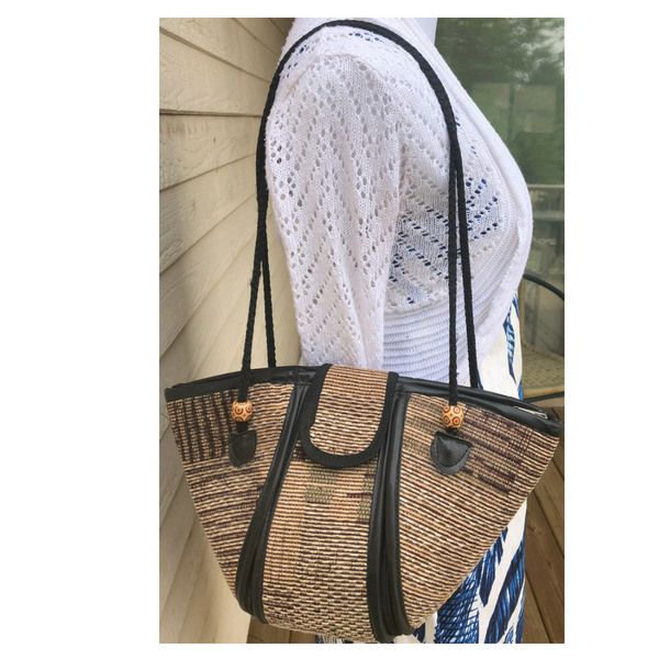 Brown and black shoulder handbag