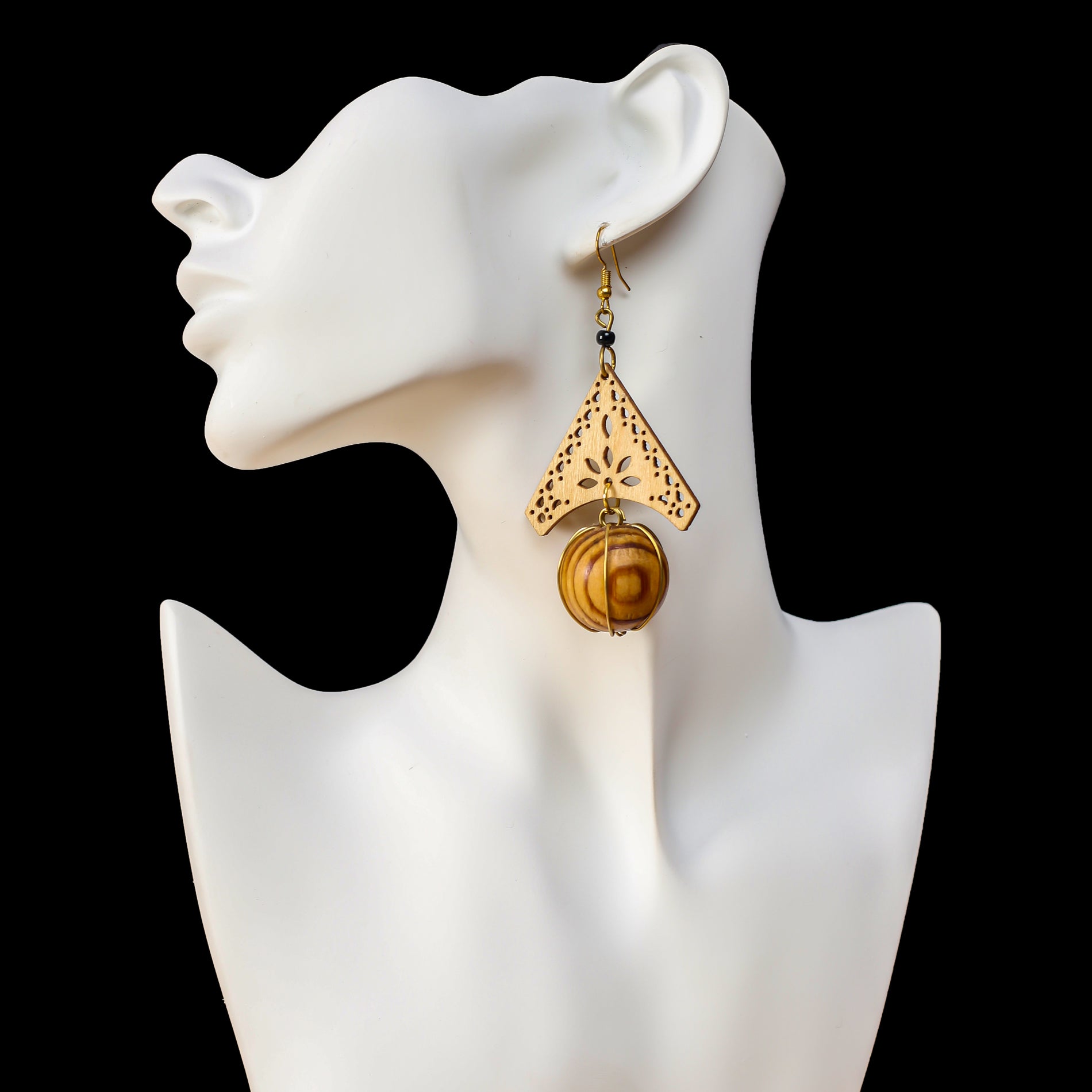Triangle earrings with a brown bead
