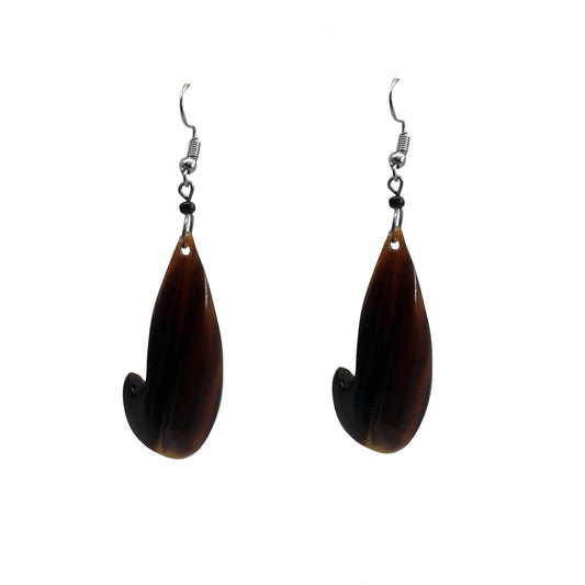 Black hanging earrings handmade with camel bone.