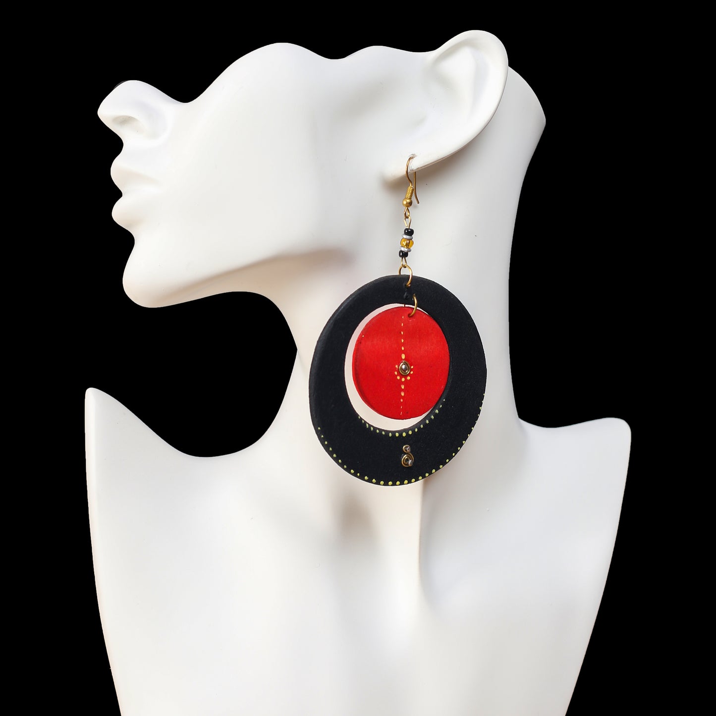 Round Black & Red Wooden Earrings