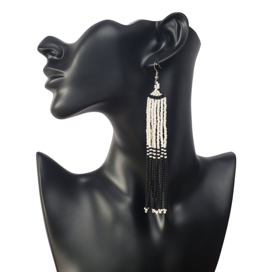 Black and White Long Beaded Earrings