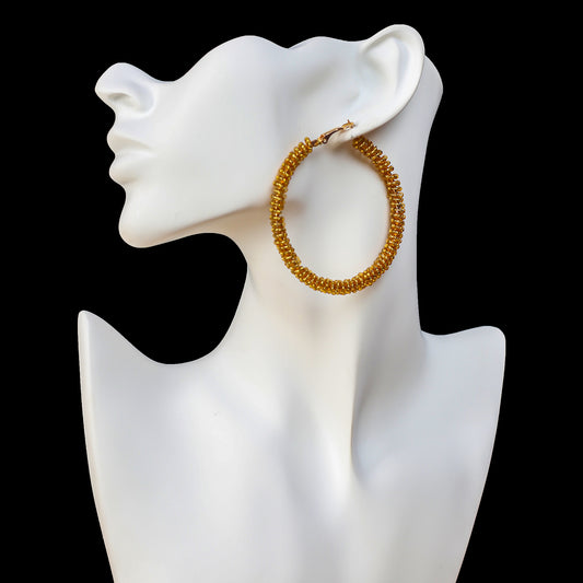 Big beaded  hoop earrings. Handmade with brown beads