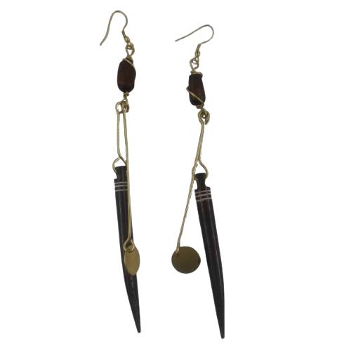 Extra Long Earrings handmade with gold plated brass and camel bone.