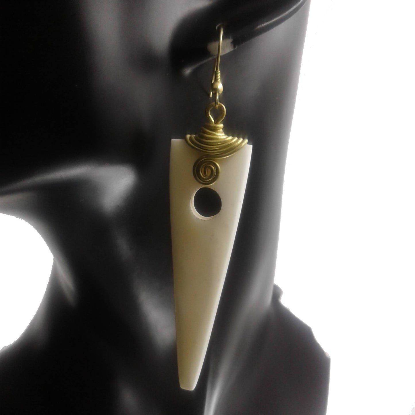 Triangle Earrings handmade with camel bone and gold plated brass.