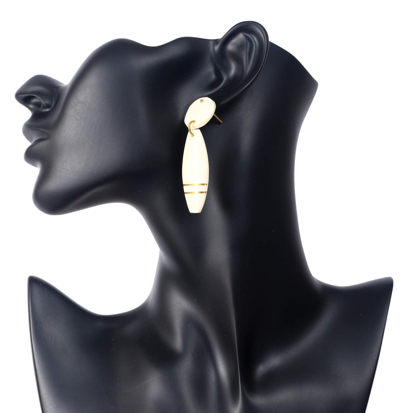 Cream camel bone earrings with two gold strips