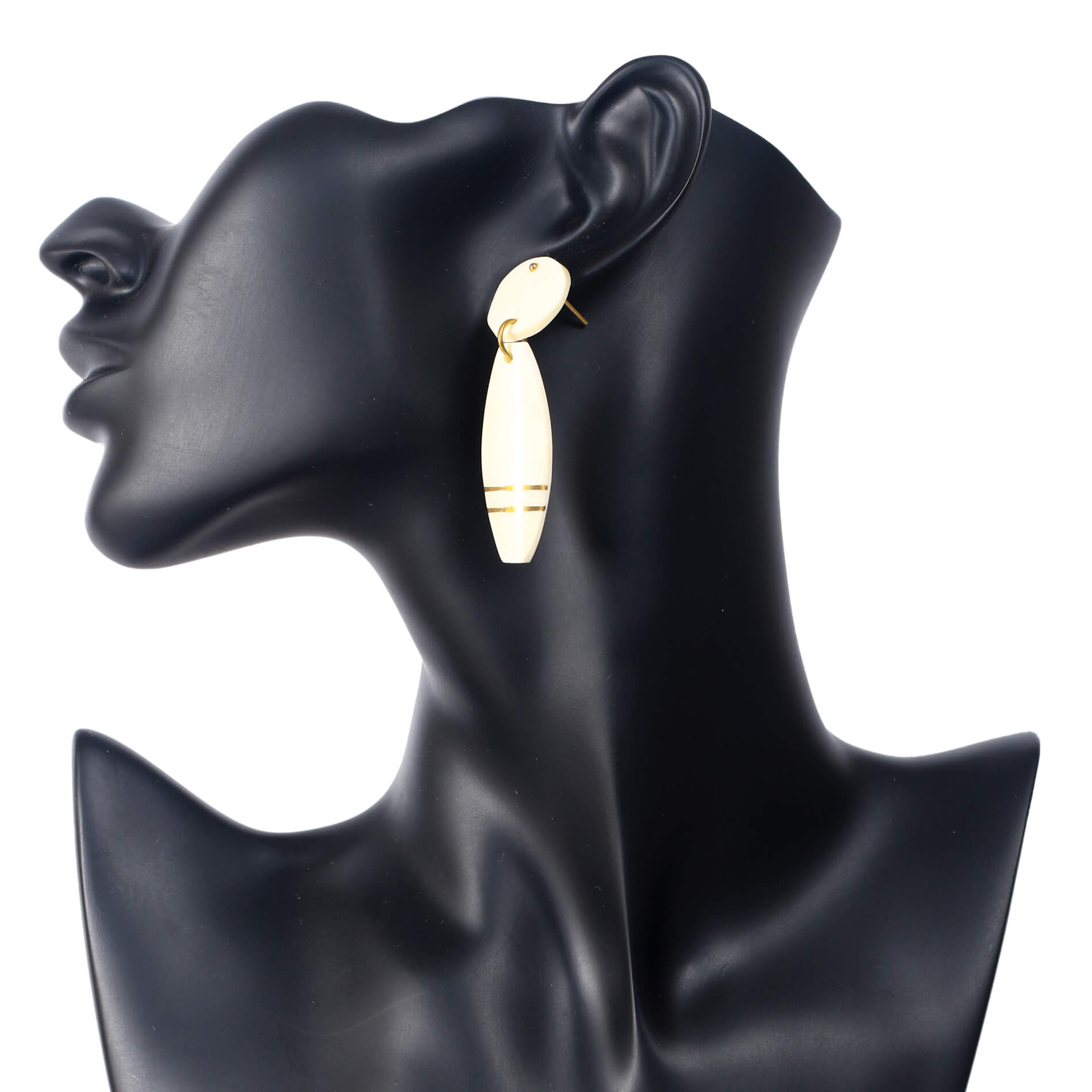 Cream camel bone earrings with two gold strips