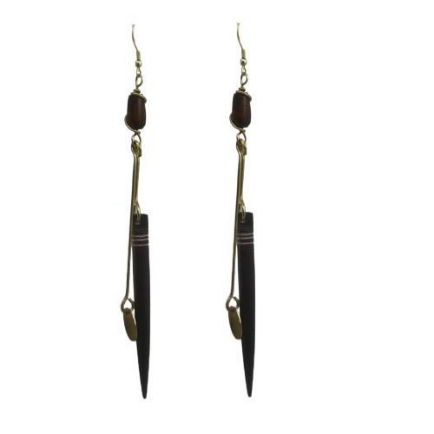 Extra Long Earrings handmade with gold plated brass and camel bone.