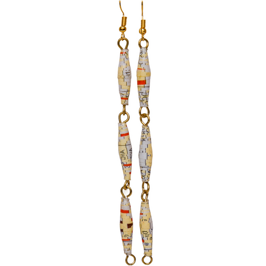 Extra long earrings in beige print