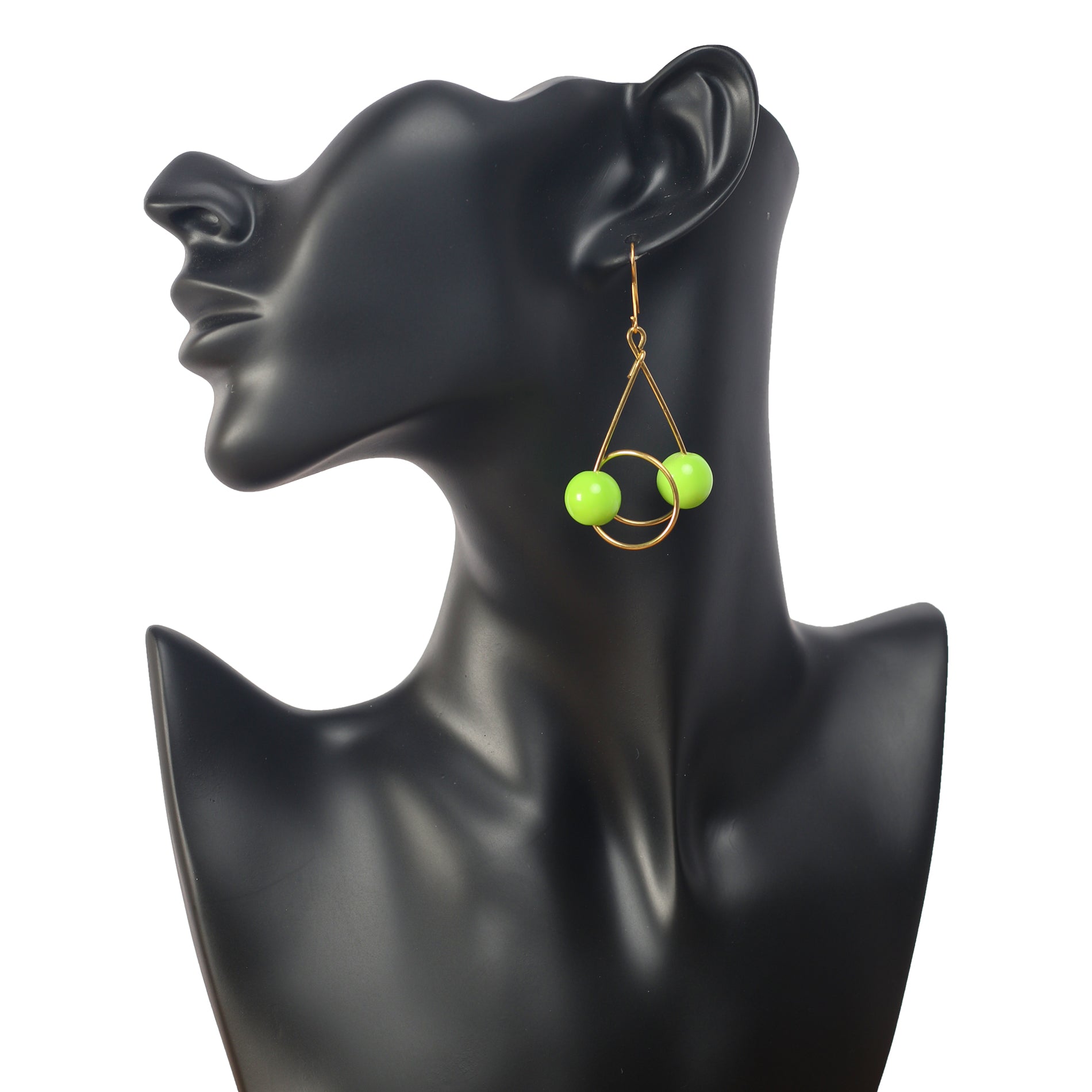 Gold Plated Earrings with 2 Green Beads