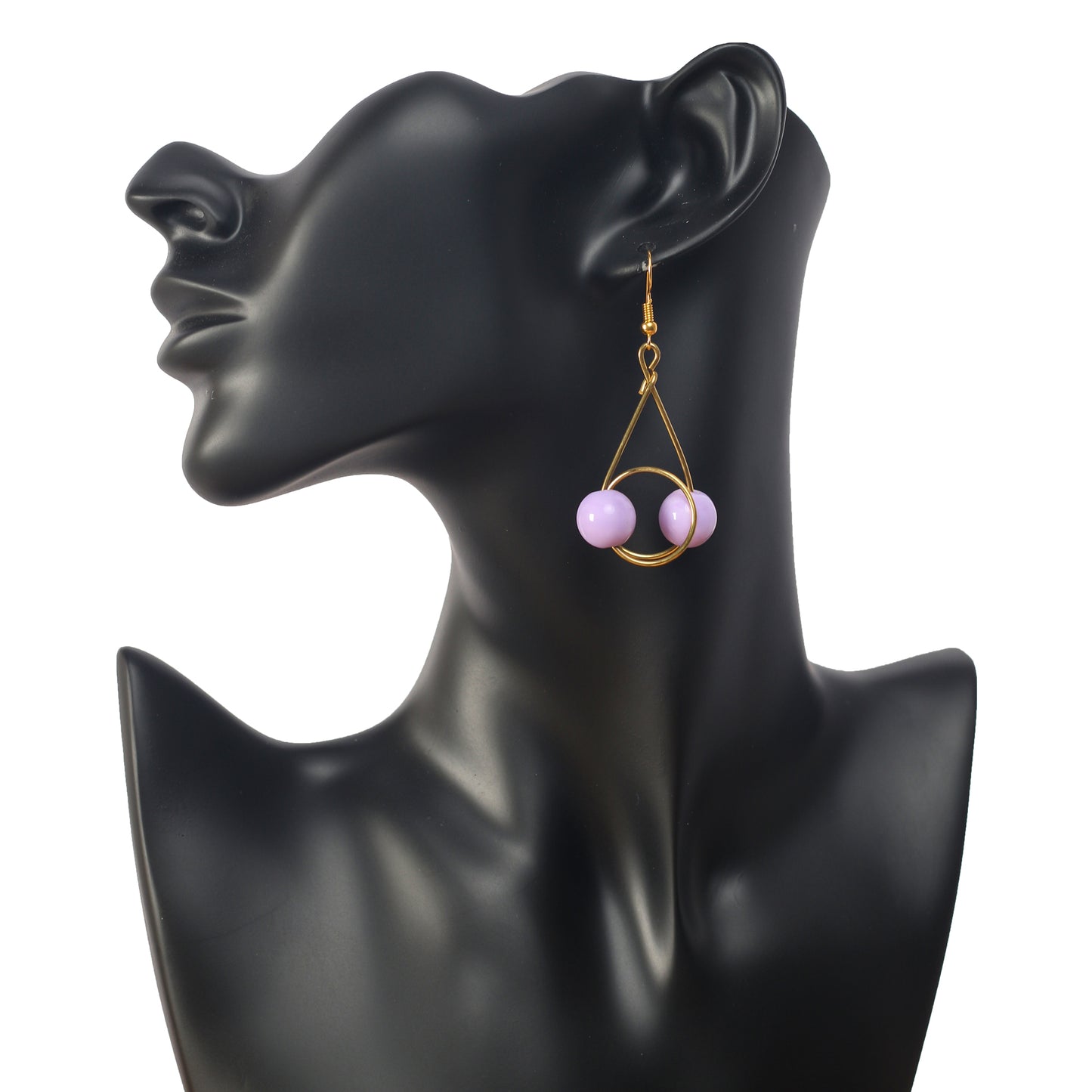 Gold plated earrings with 2 purple beads 