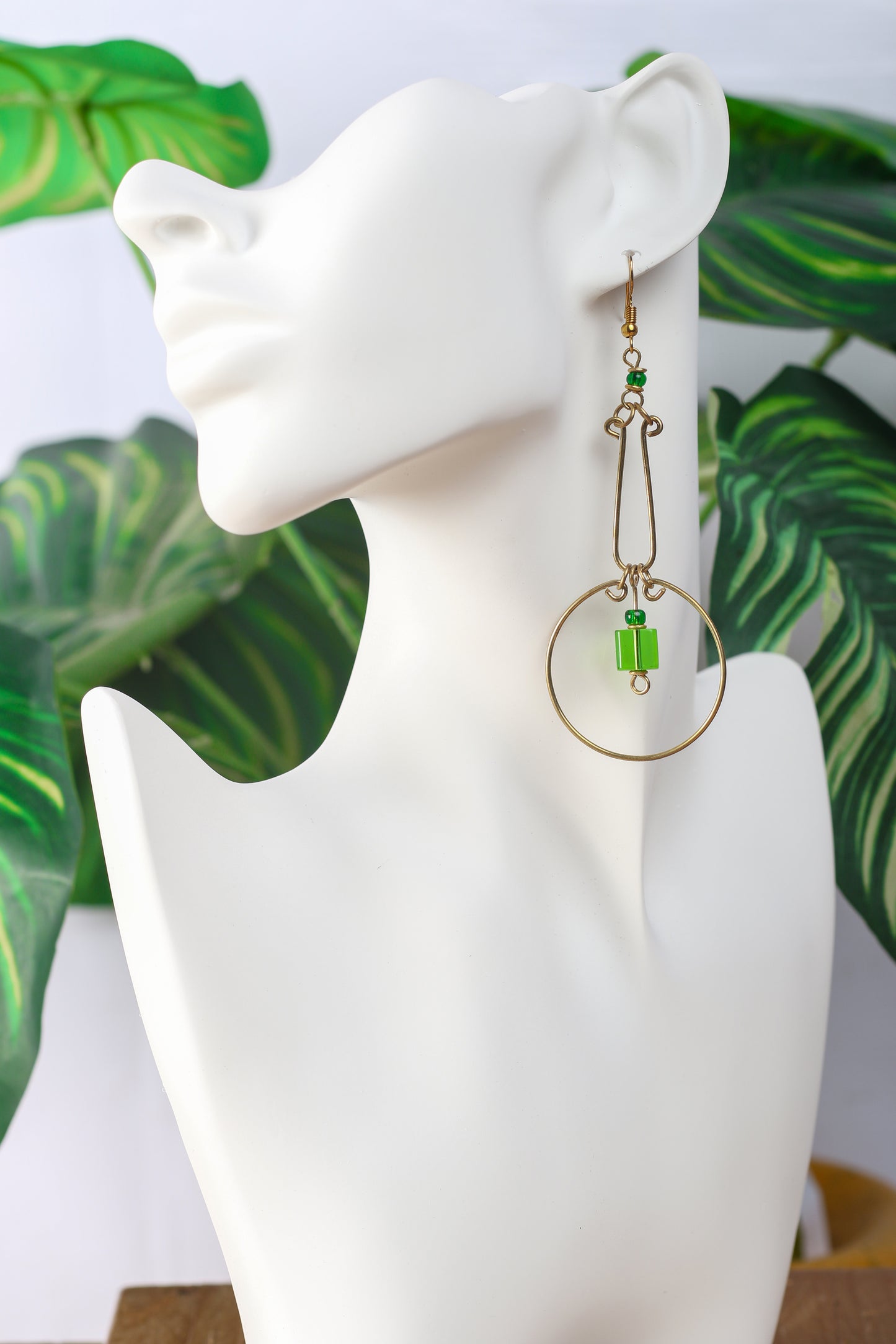 Long Green Bead Hoop Earrings