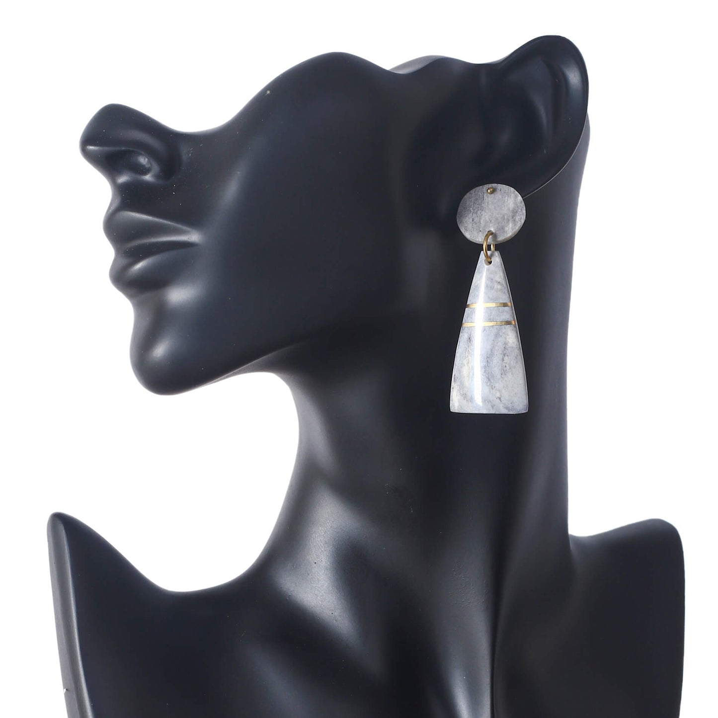 Gray camel bone earrings with gold stripes