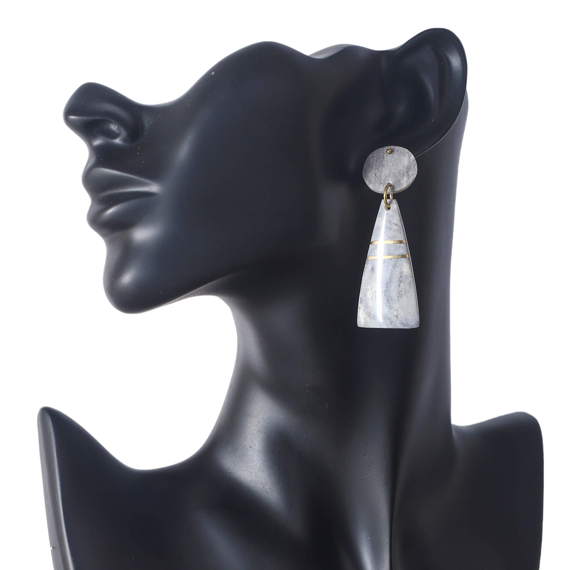 Gray camel bone earrings with gold stripes