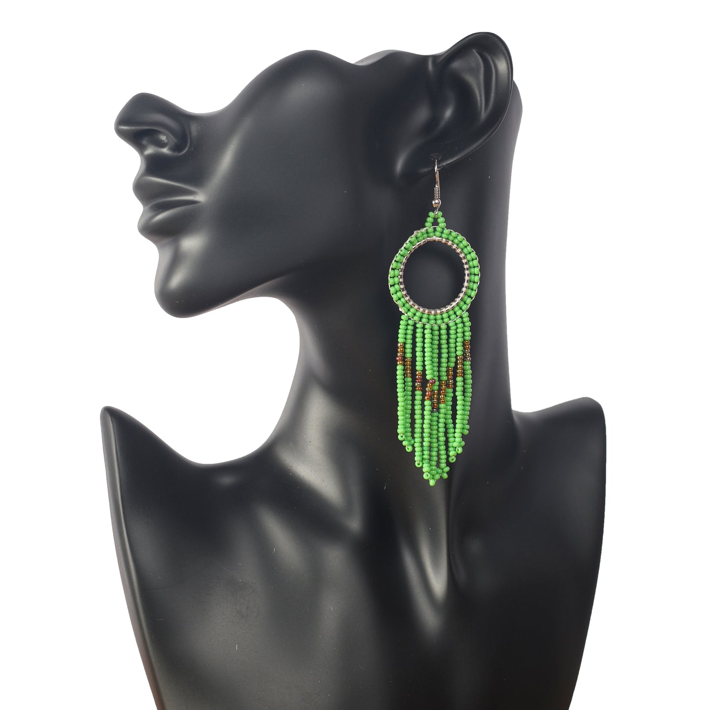 Long Green Beaded Earrings