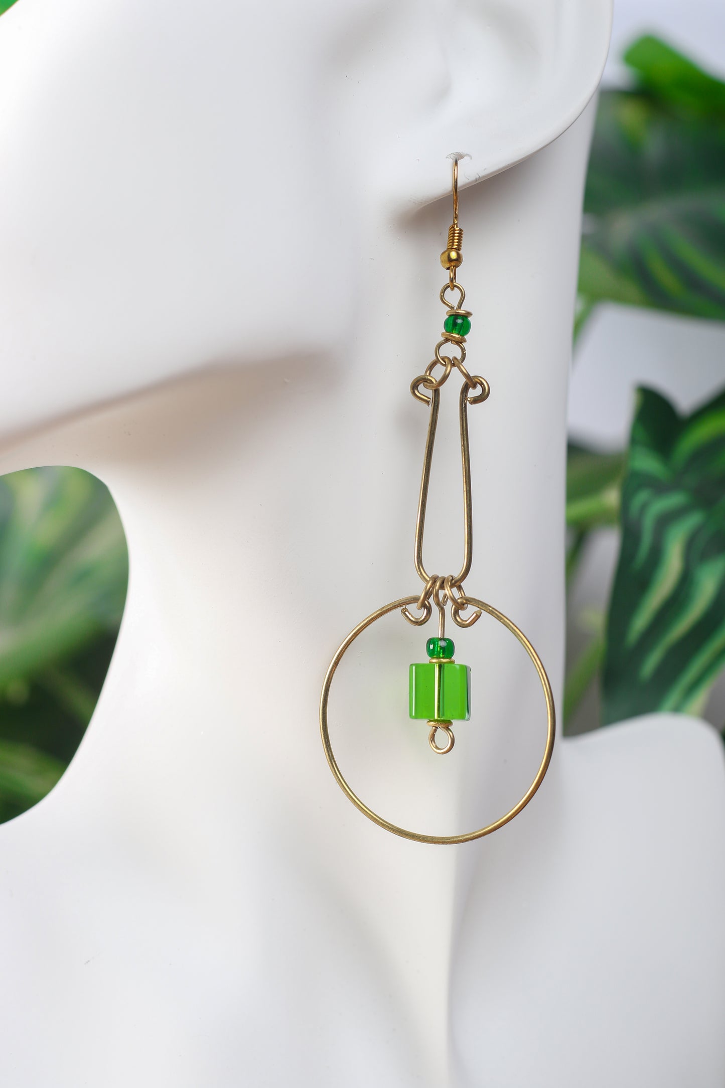 Long Green Bead Hoop Earrings