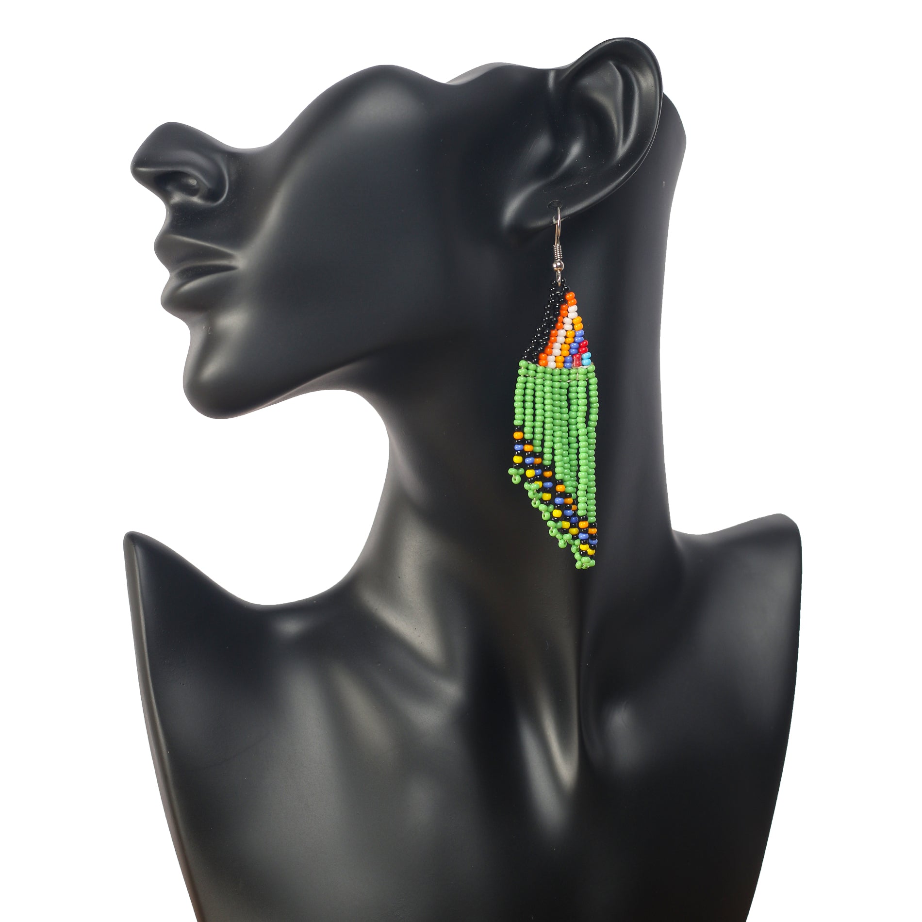 Green Beaded Tassel Earrings