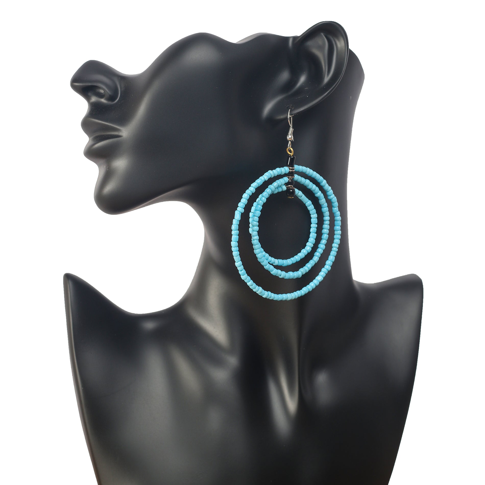 Light Blue triple beaded hoop earrings