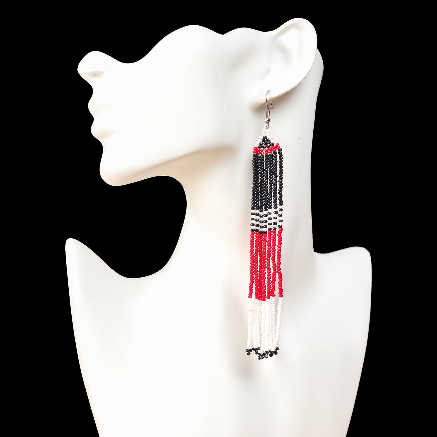 Long Red, White and Black Earrings