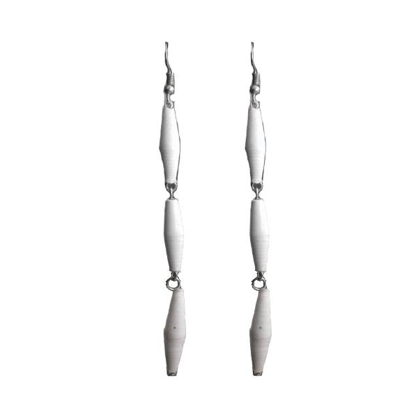 Long White earrings on a white background