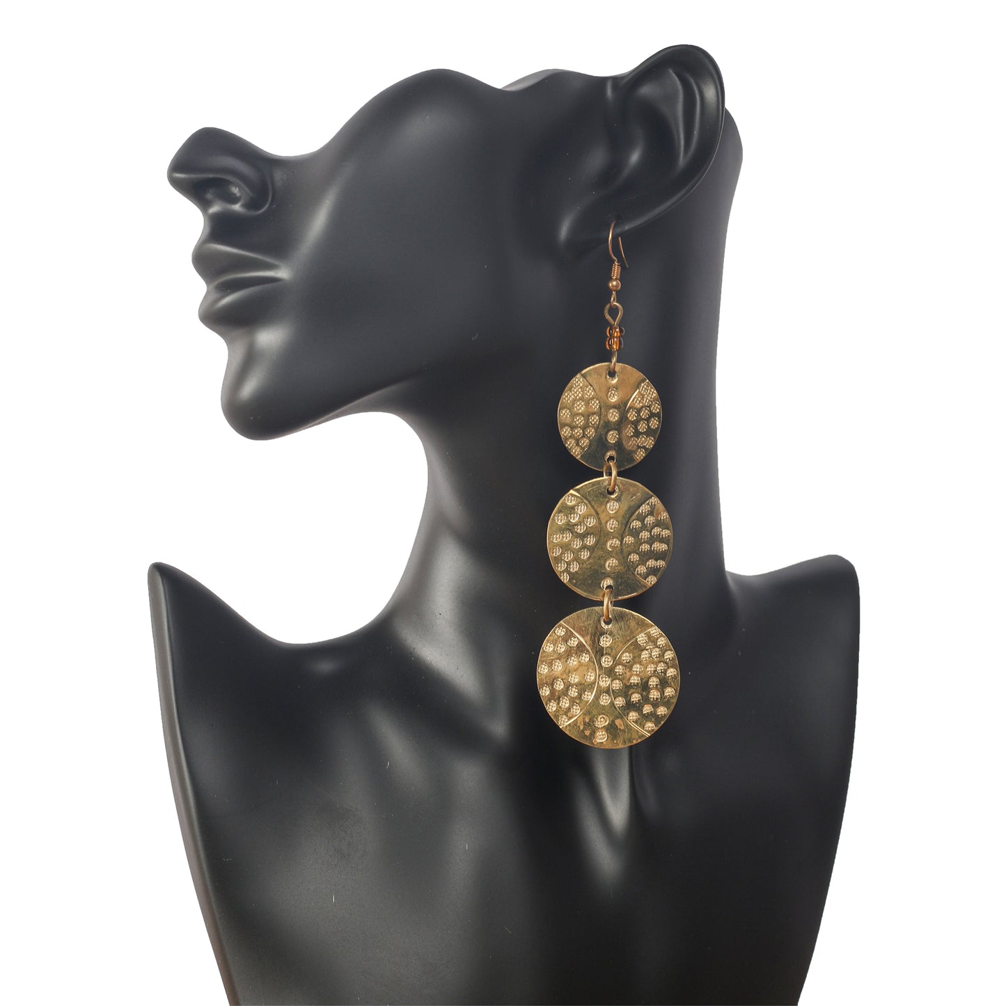 Long Gold Plated 3 Circle Earrings