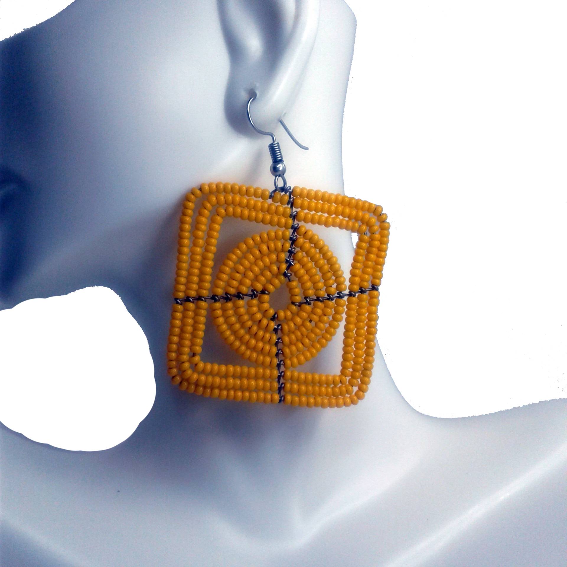 Square Orange Beaded Earrings