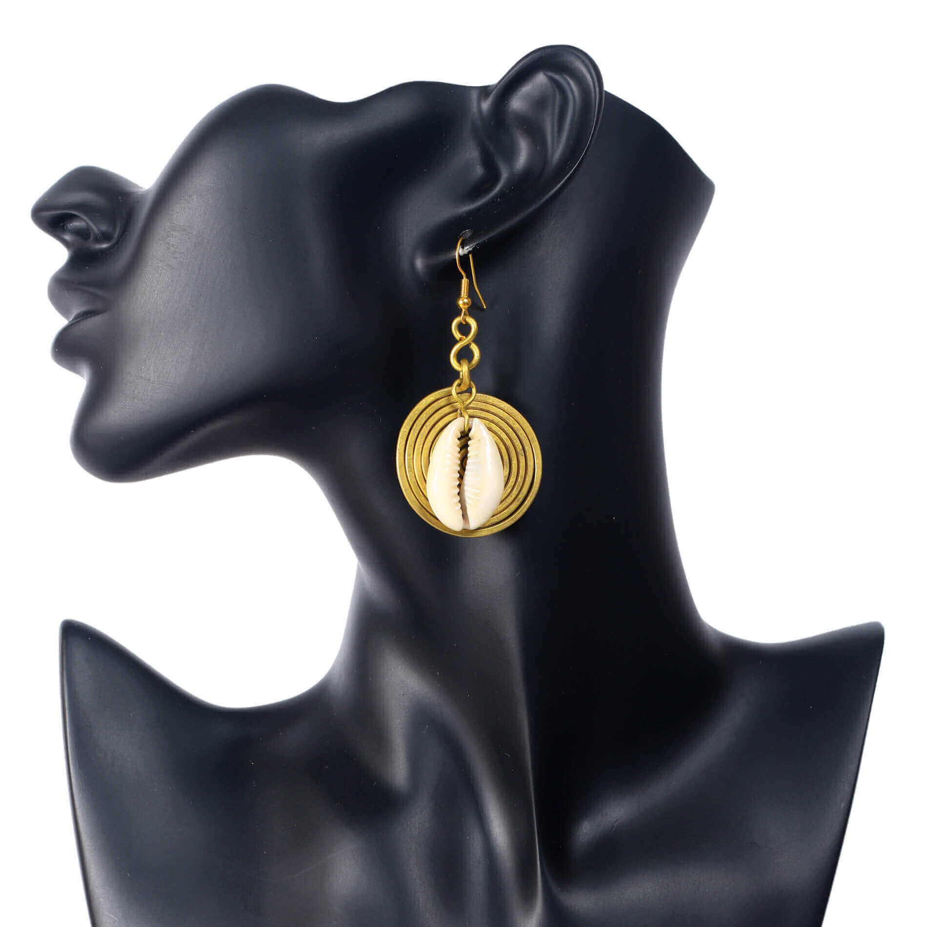 Cowrie Shell Earrings in Gold Spiral Frame