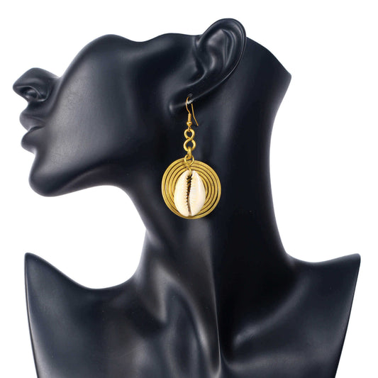 Cowrie Shell Earrings in Gold Spiral Frame
