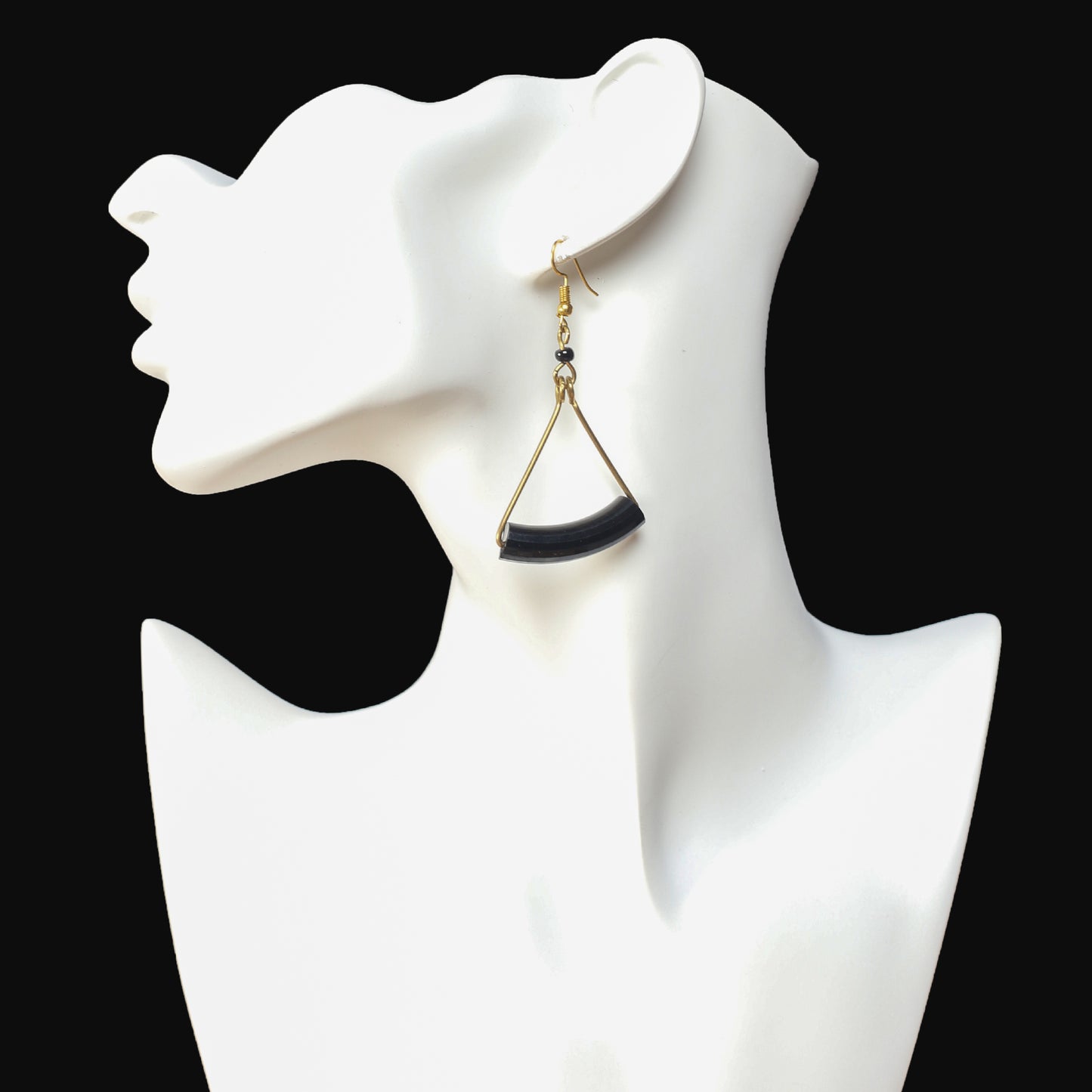 Gold plated brass and camel bone triangle earrings