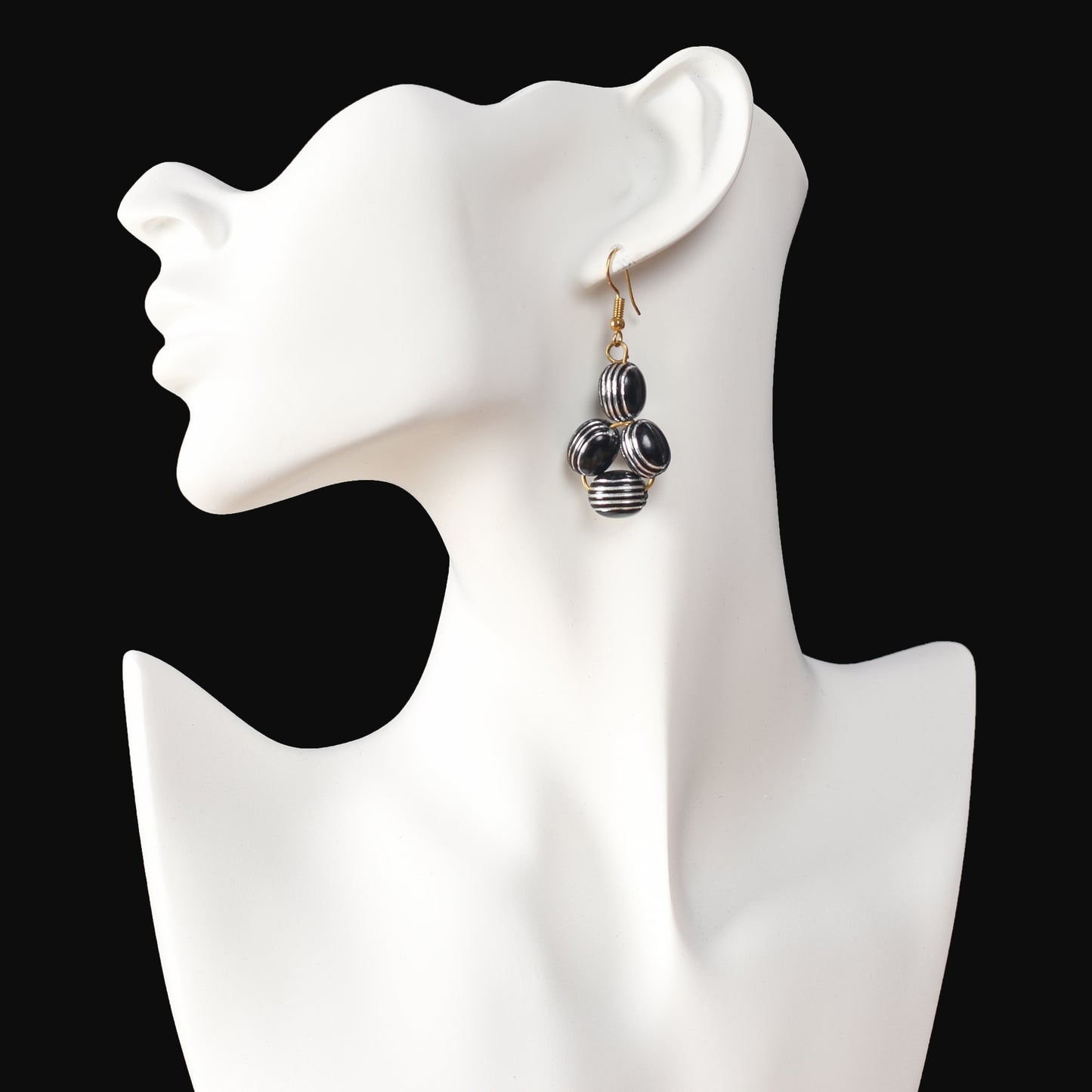 Small Black & Silver Cluster Earrings