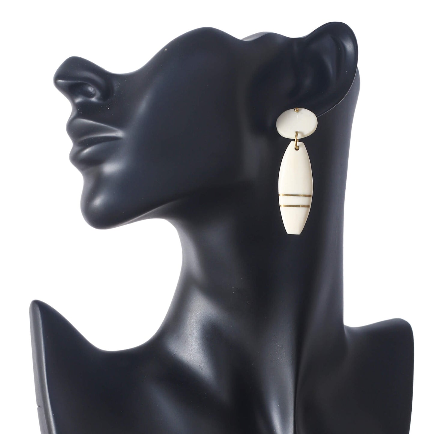 Cream camel bone earrings with two gold strips