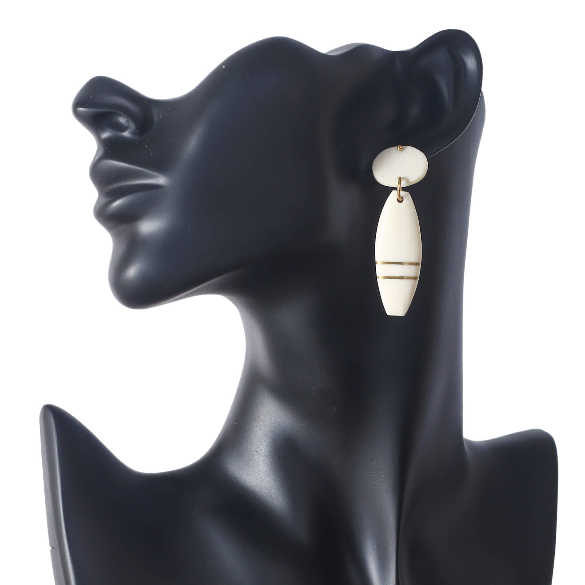 Cream camel bone earrings with two gold strips