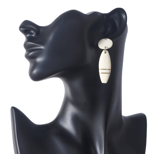 Cream camel bone earrings with two gold strips