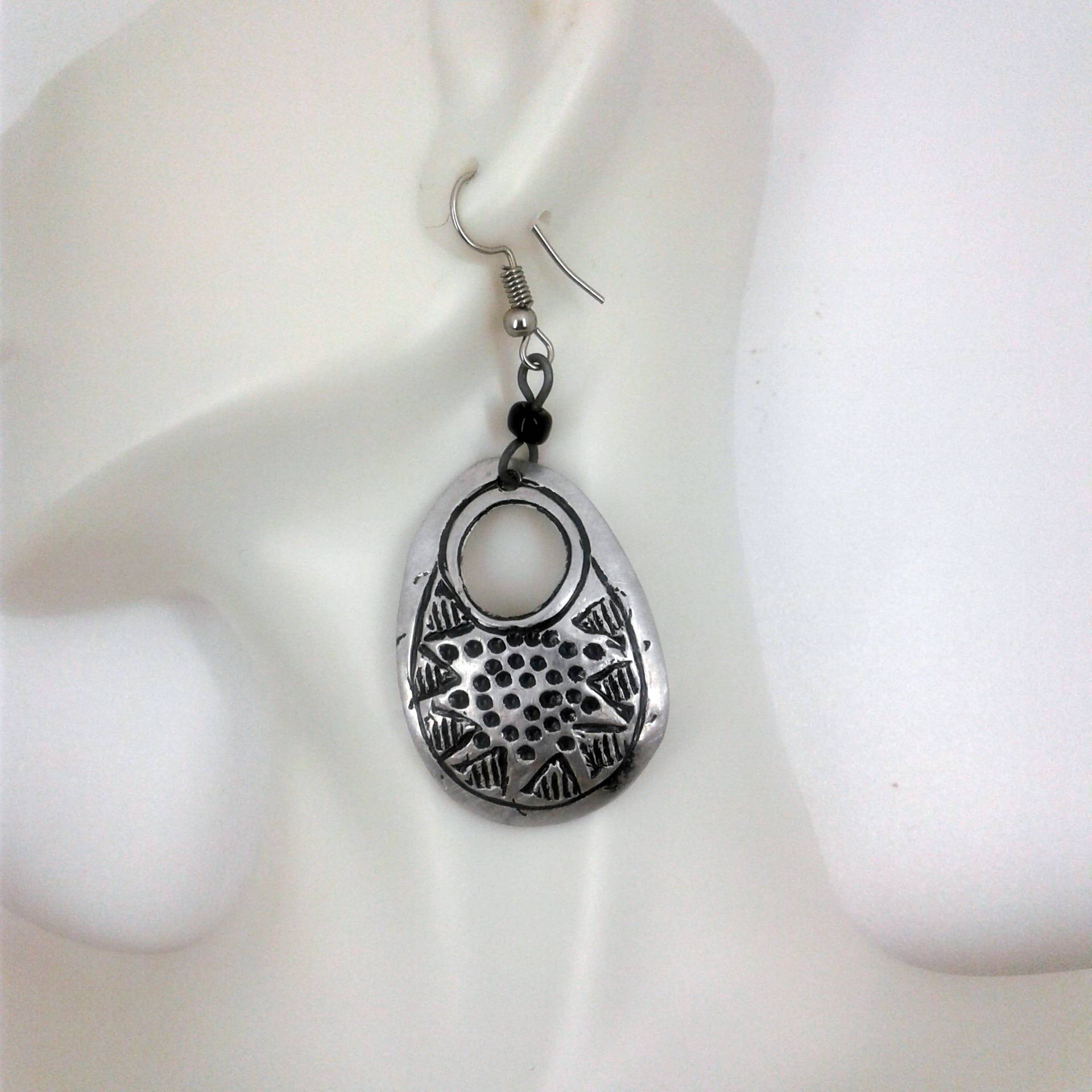 Small Dangle Earrings Handmade with silver plated brass and engraved with a unique design