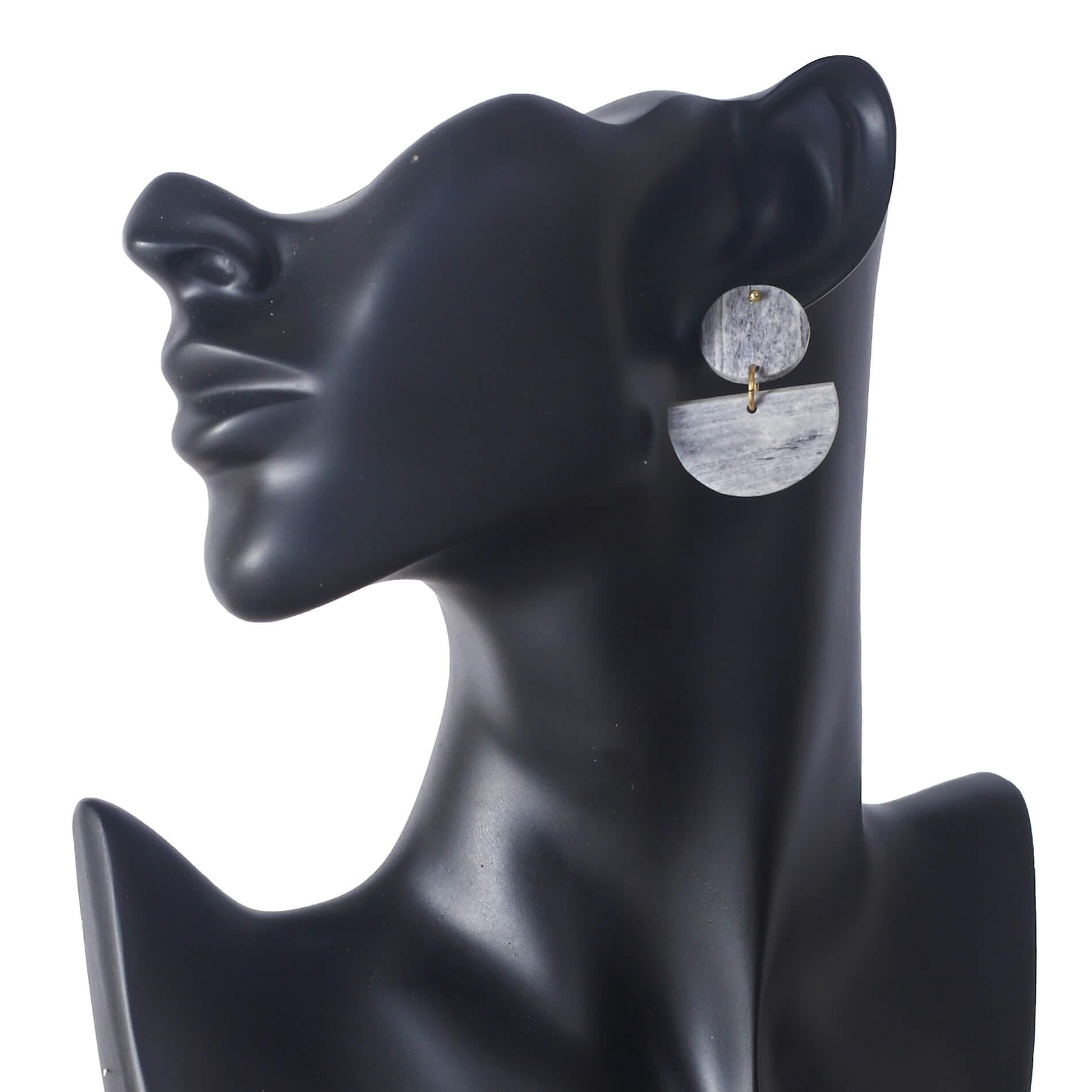 circular disc stud and a dangling semi-circle camel bone earrings