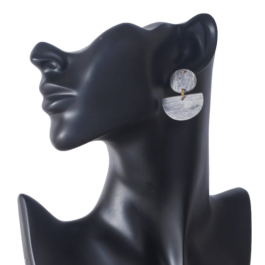 circular disc stud and a dangling semi-circle camel bone earrings