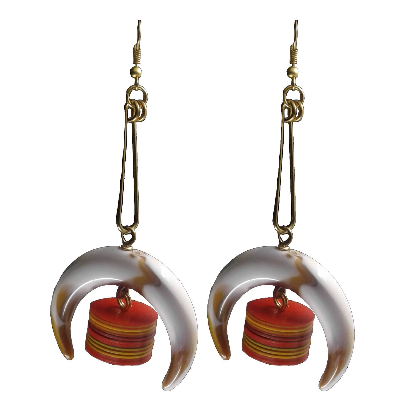 Long Statement earrings handmade with cow horn and gold plated brass.