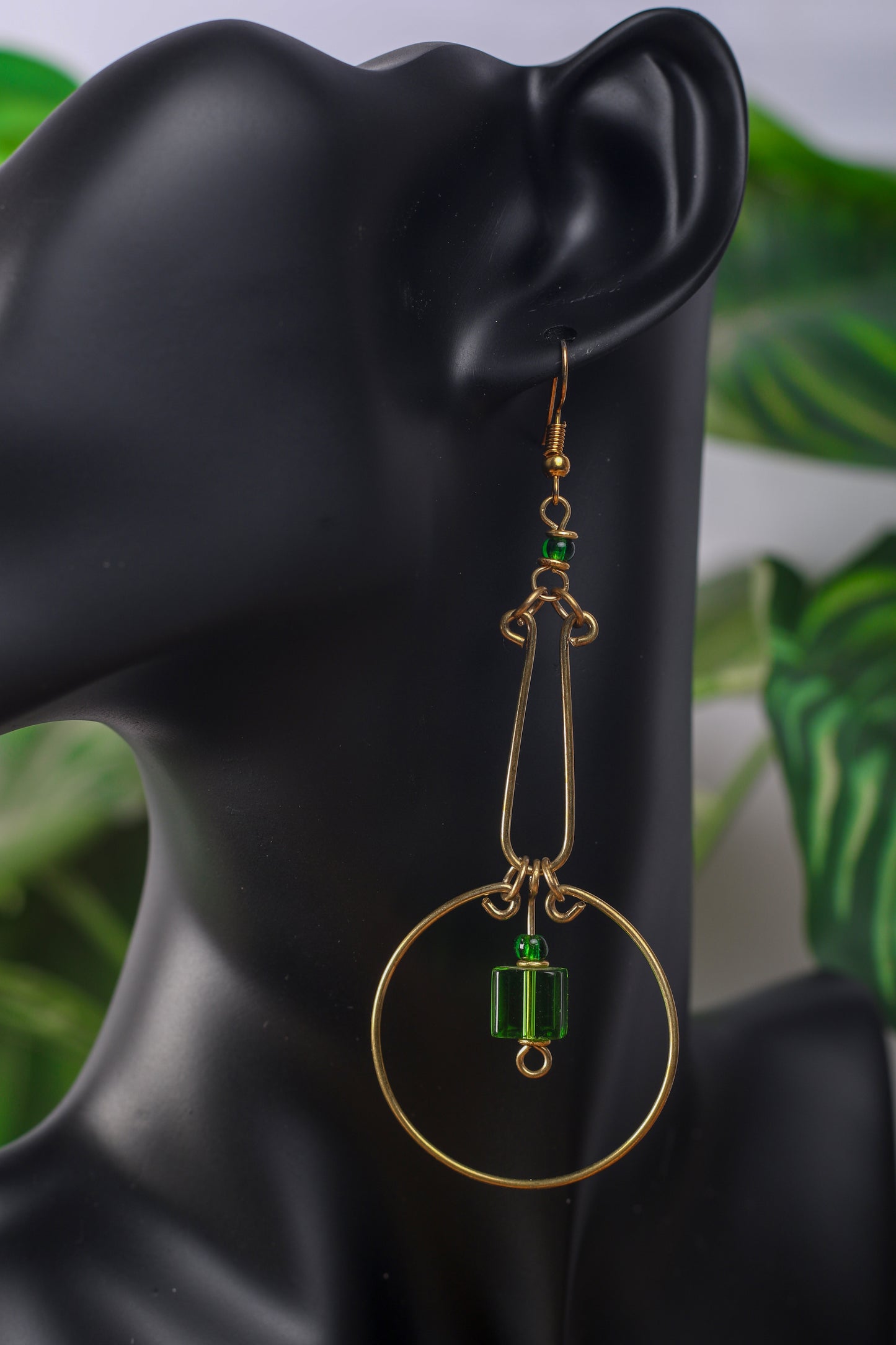 Long Green Bead Hoop Earrings