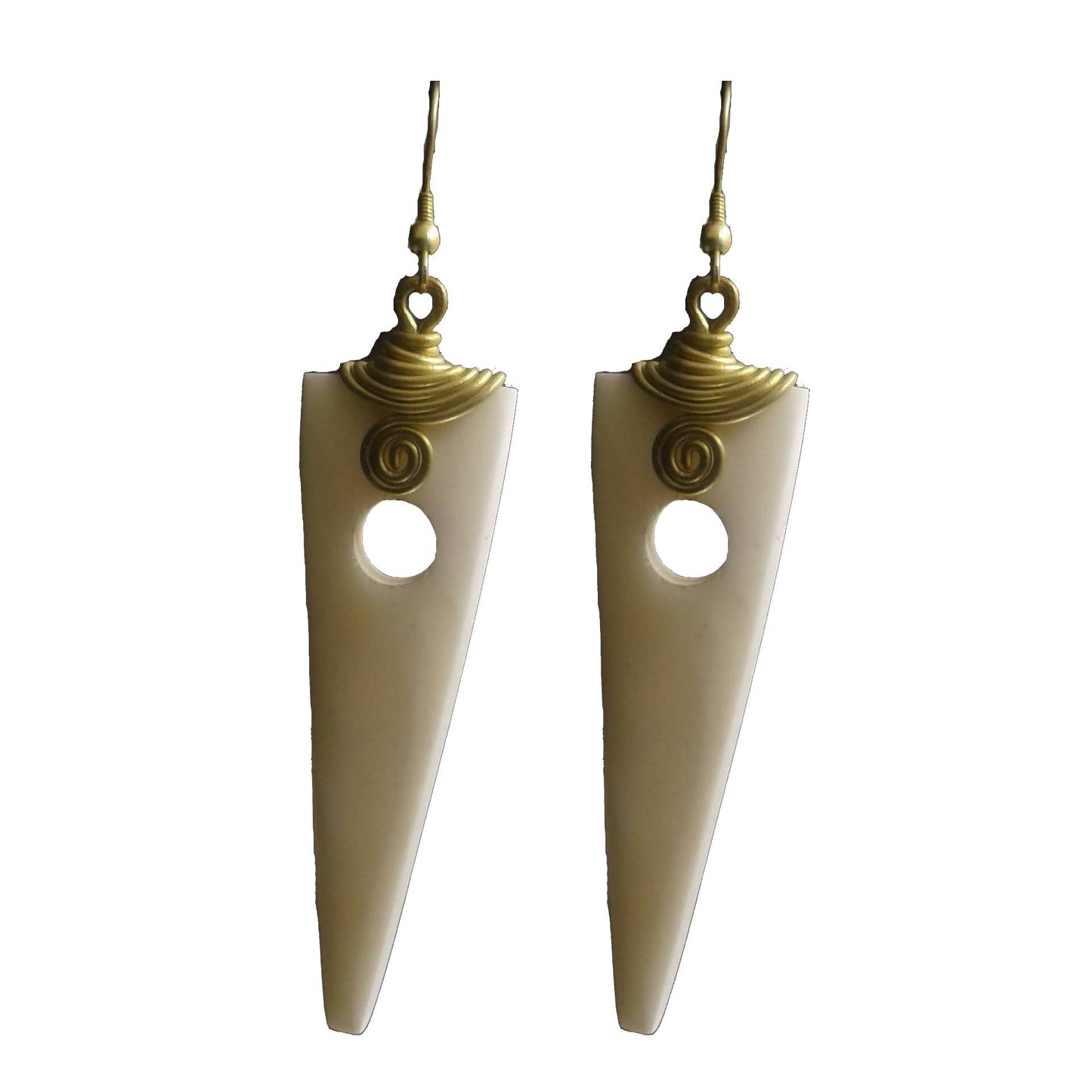 Triangle Earrings handmade with camel bone and gold plated brass.