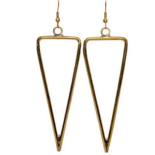 Long Triangle Earrings handmade with gold plated brass