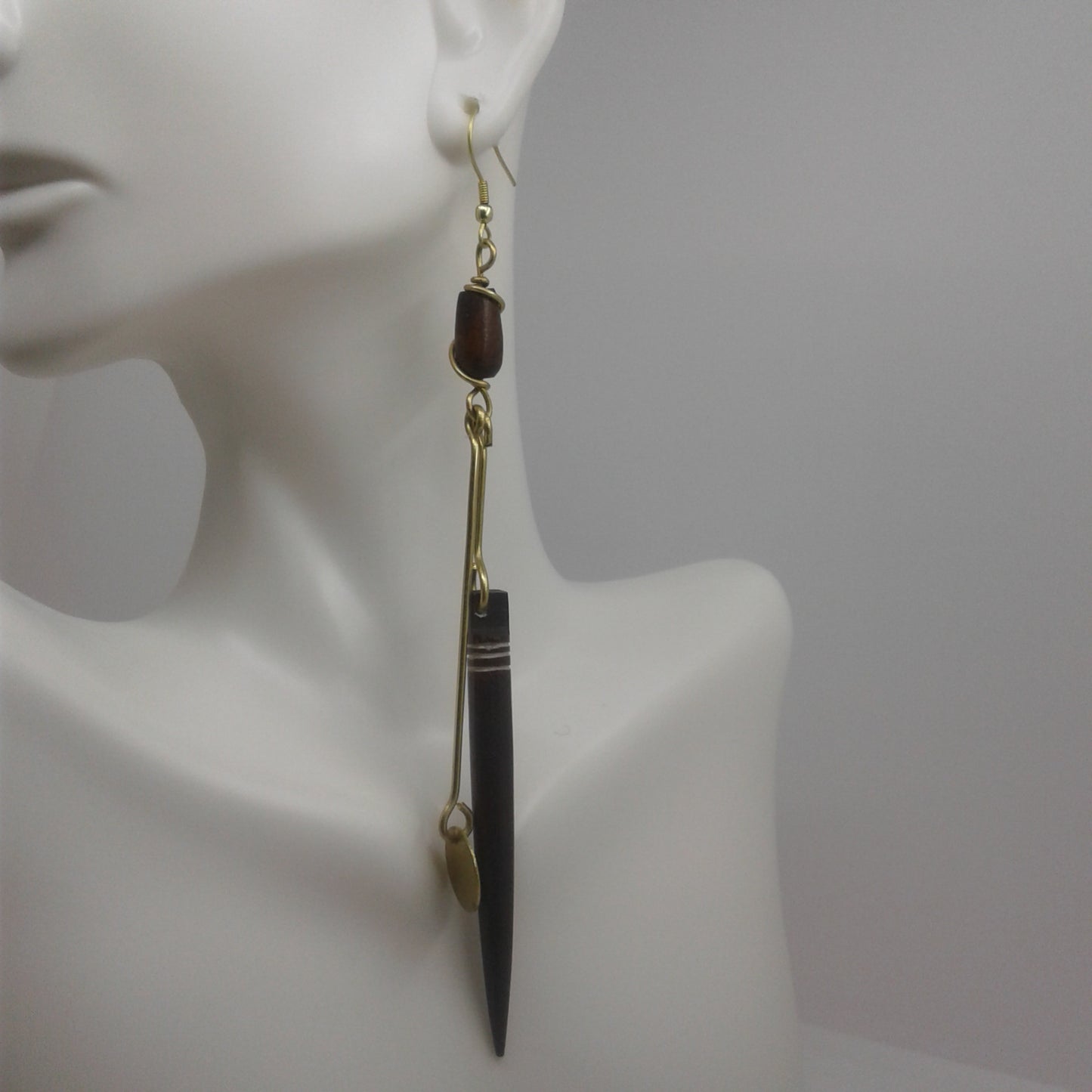 Extra Long Earrings handmade with gold plated brass and camel bone.