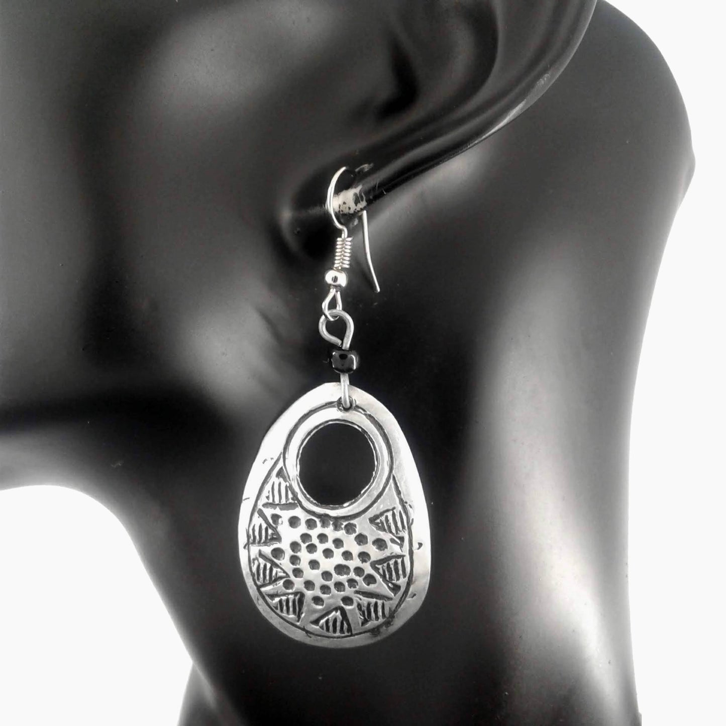 Small Dangle Earrings Handmade with silver plated brass and engraved with a unique design