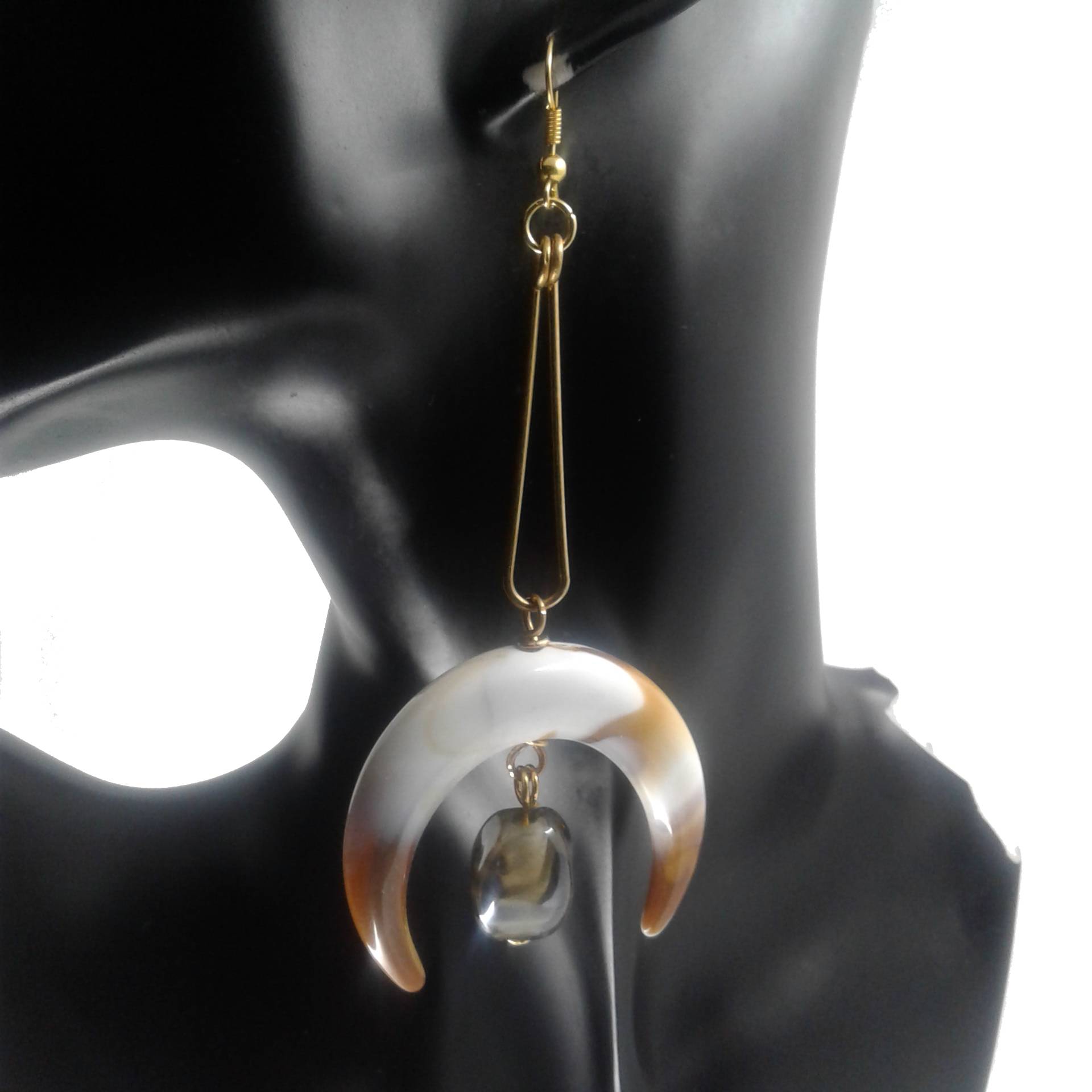 Handmade statement earrings using cow horn and gray beads