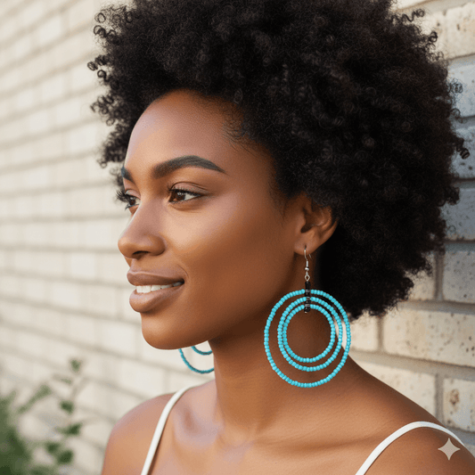Blue triple hoop earrings