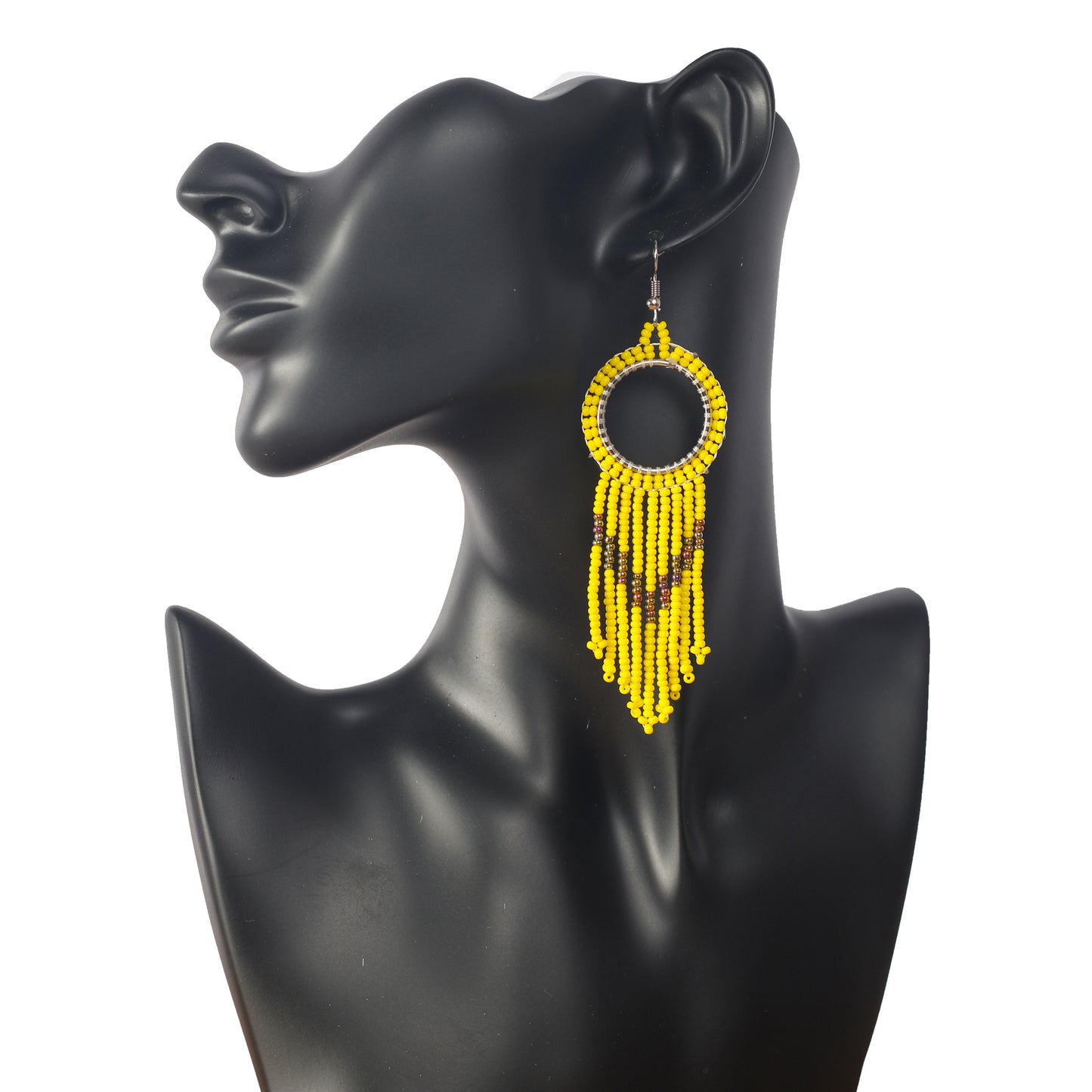 Long Yellow Beaded Earrings