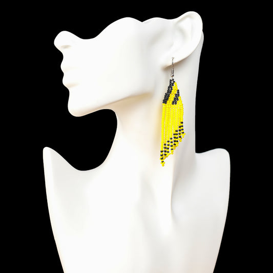 Yellow and Black Tassel Earrings