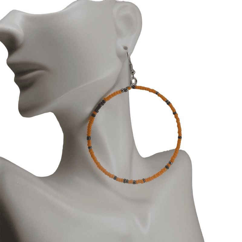 Orange Beaded Hoop Earrings