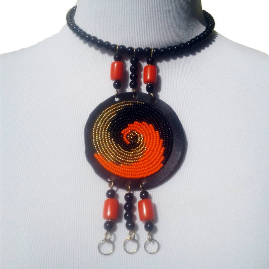 Orange and Black African Necklace