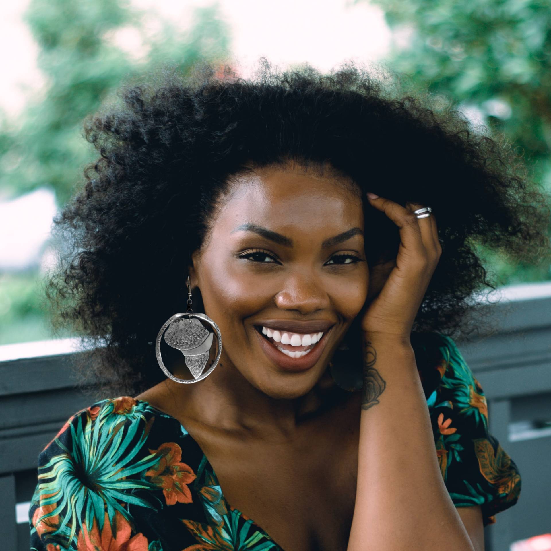 African Map Hoop Earrings on Model