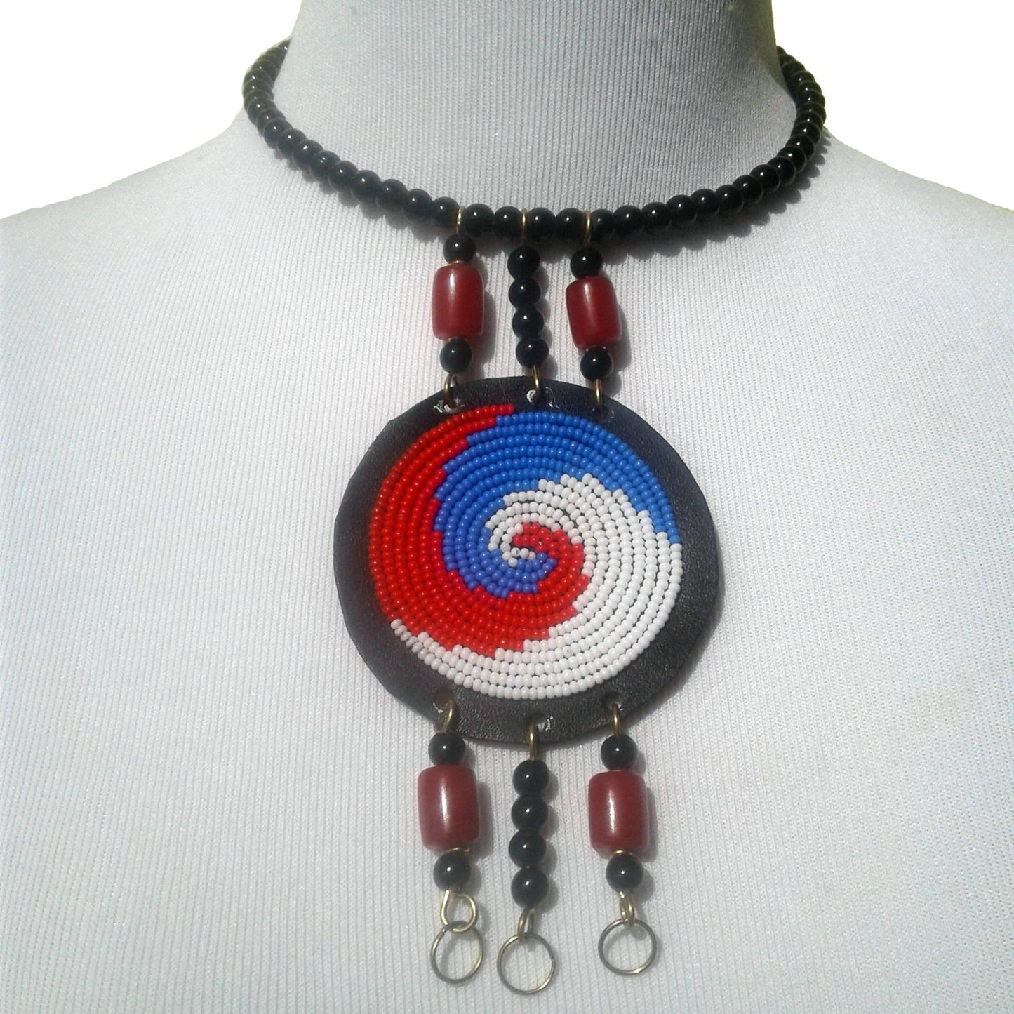 Blue, Red, White and Black  African Necklace